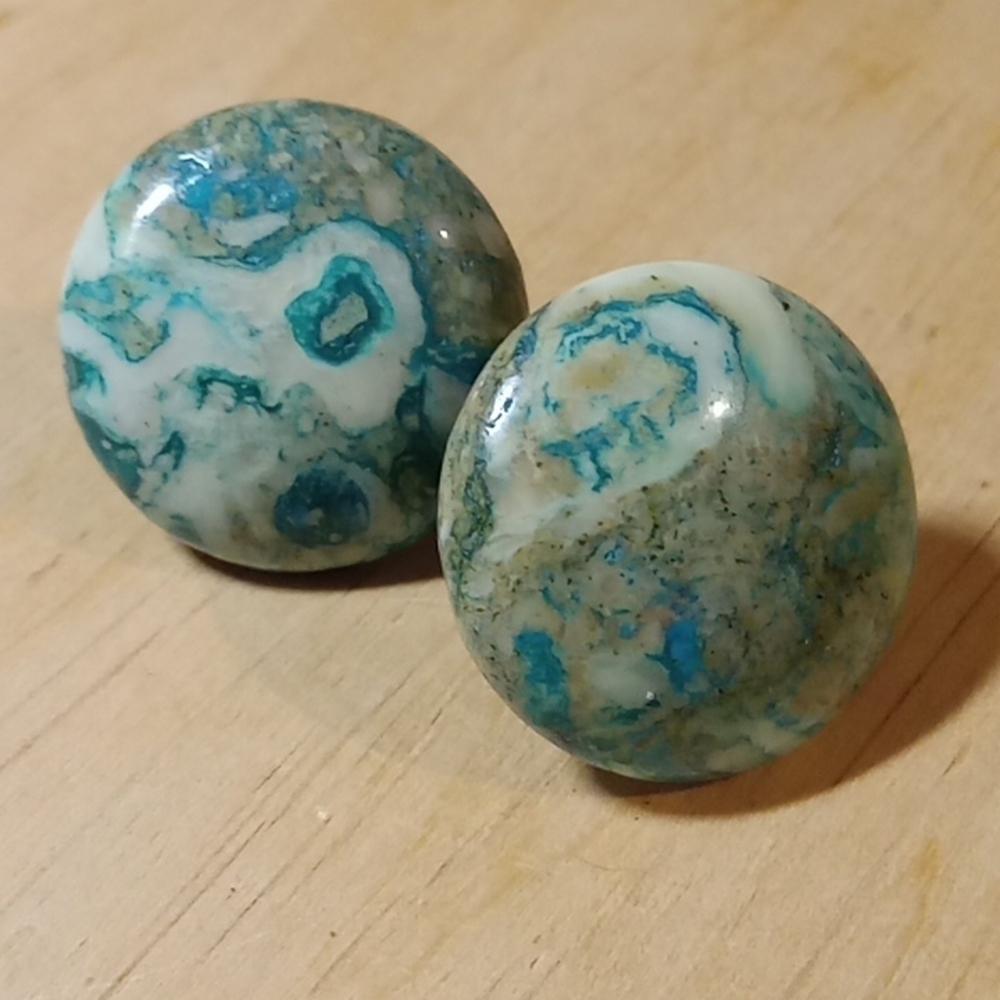 **Vintage blue/green agate natural stone earrings